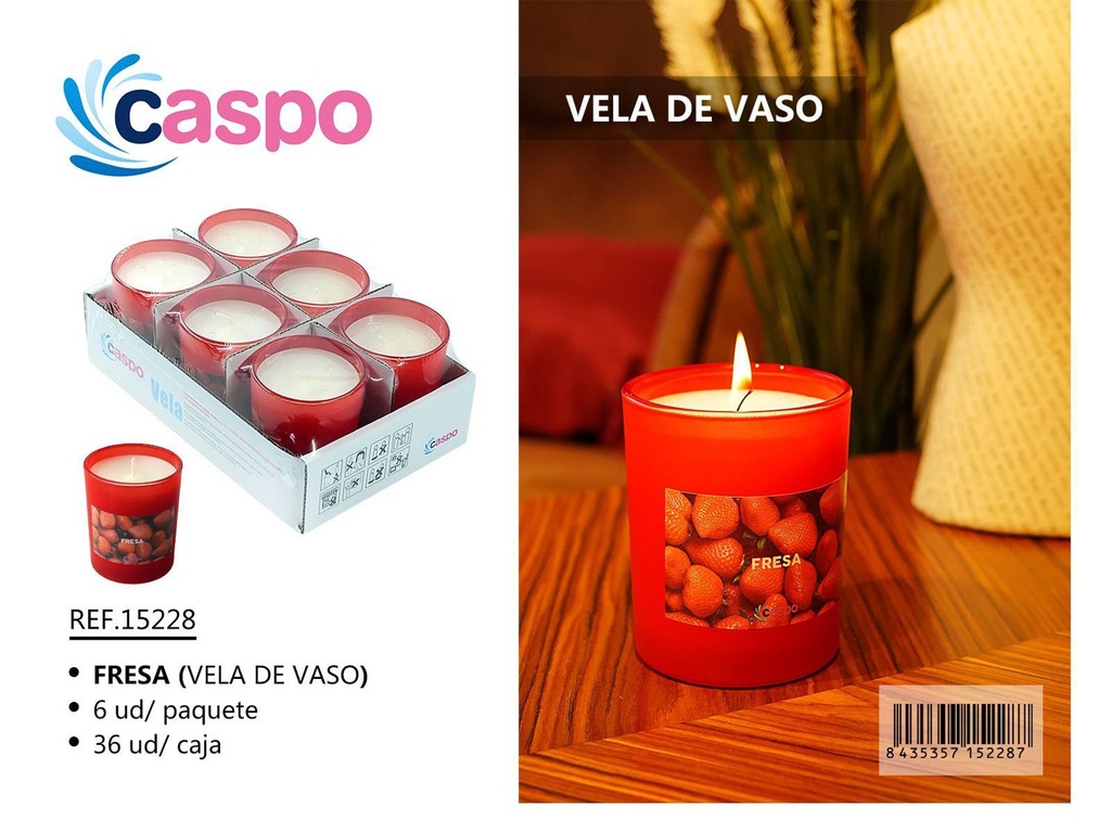 Vela aromática en vaso de vidrio sabor fresa para ambientar