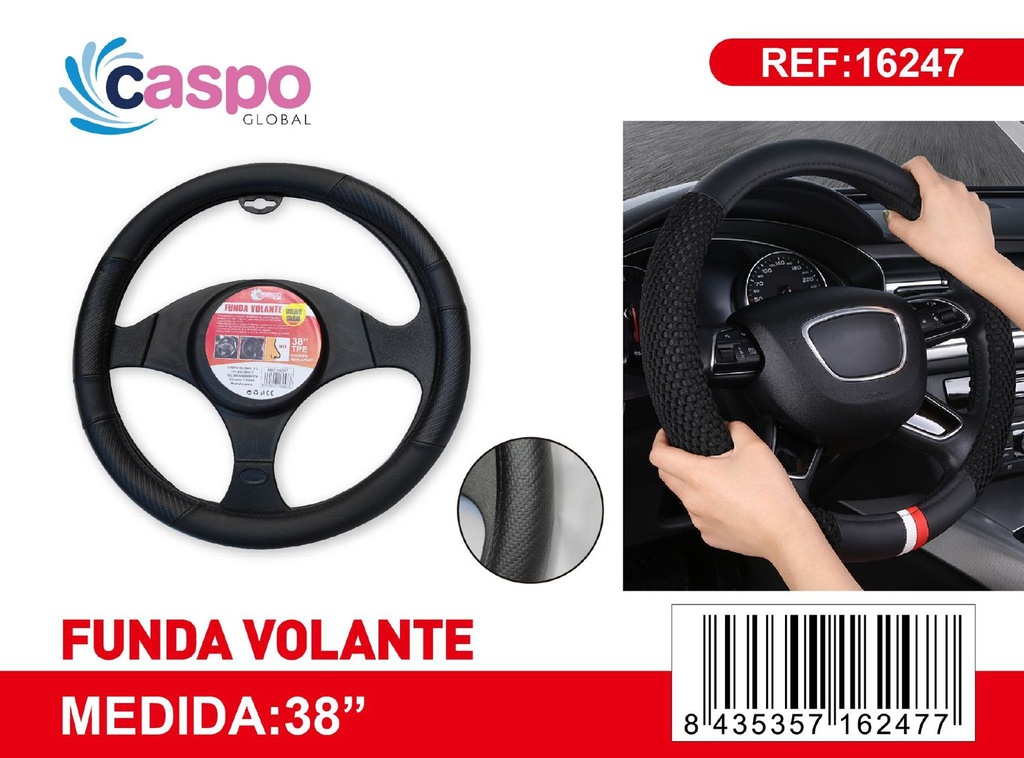 Funda de volante de PU con hilo rojo y negro