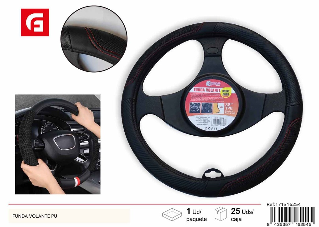 Funda de volante PU con diseño de fibra de carbono para coche