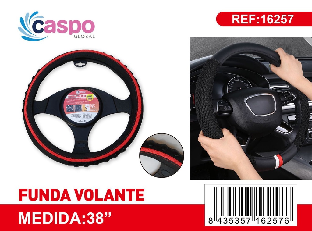 Funda de volante negra con borde rojo 6+2cm