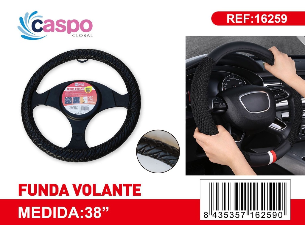 Funda de volante negra con textura de piel para coche