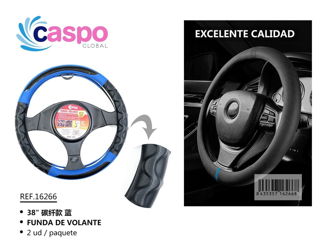 Funda de volante 38'' de fibra de carbono azul para coche