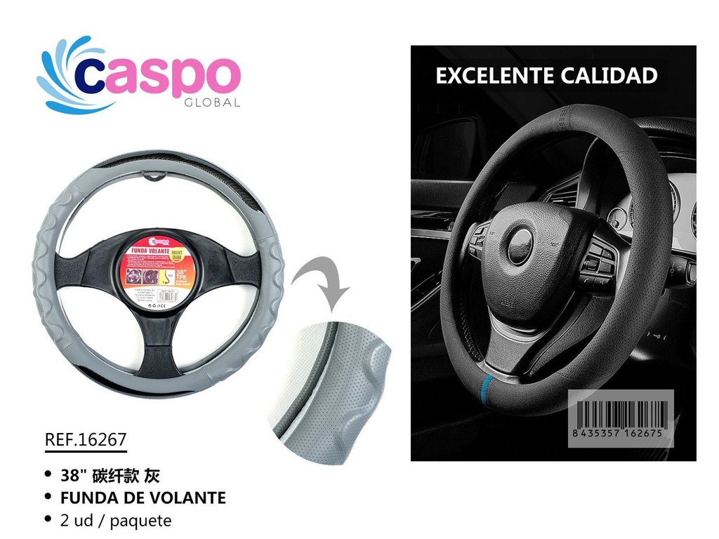 Funda de volante 38’’ fibra de carbono gris