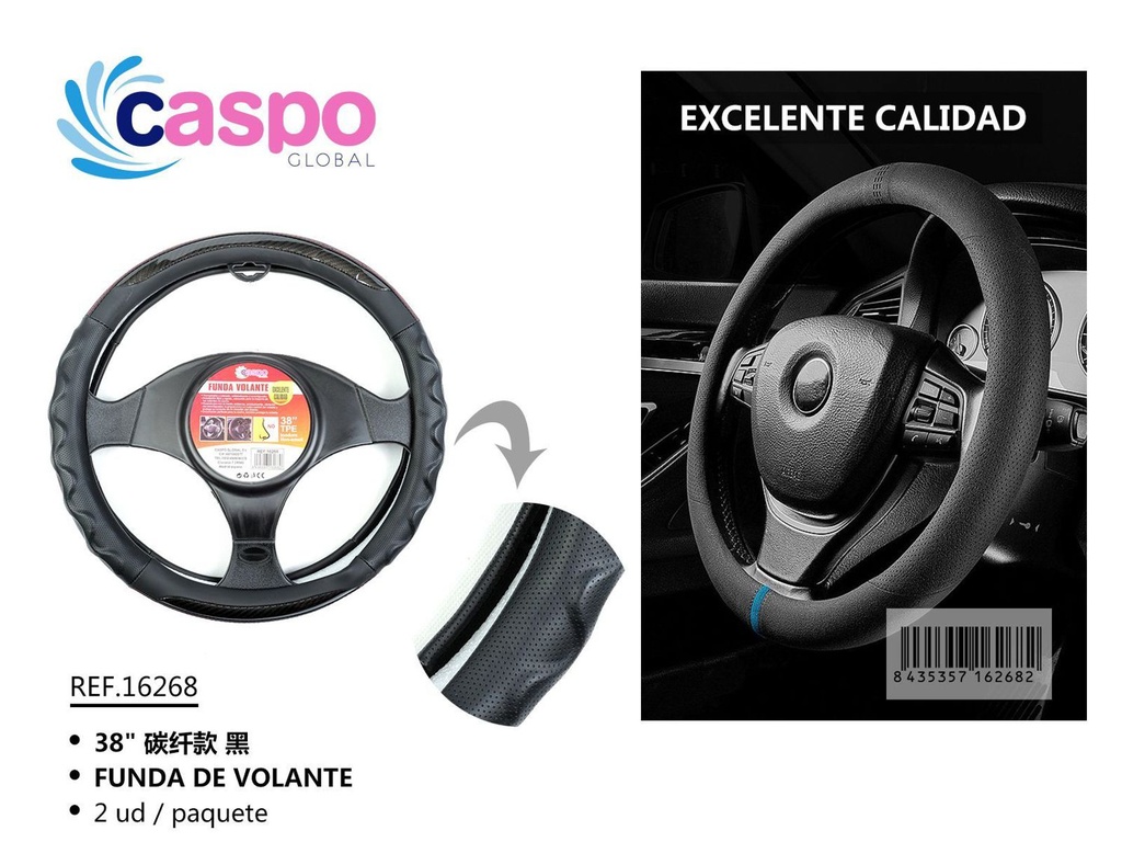 Funda de volante 38'' fibra de carbono negra para coches