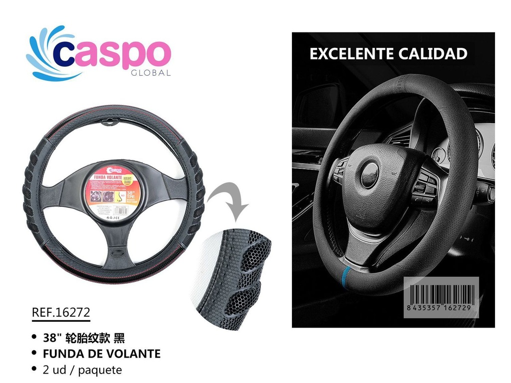 Funda de volante negra con patrón de neumático para coche