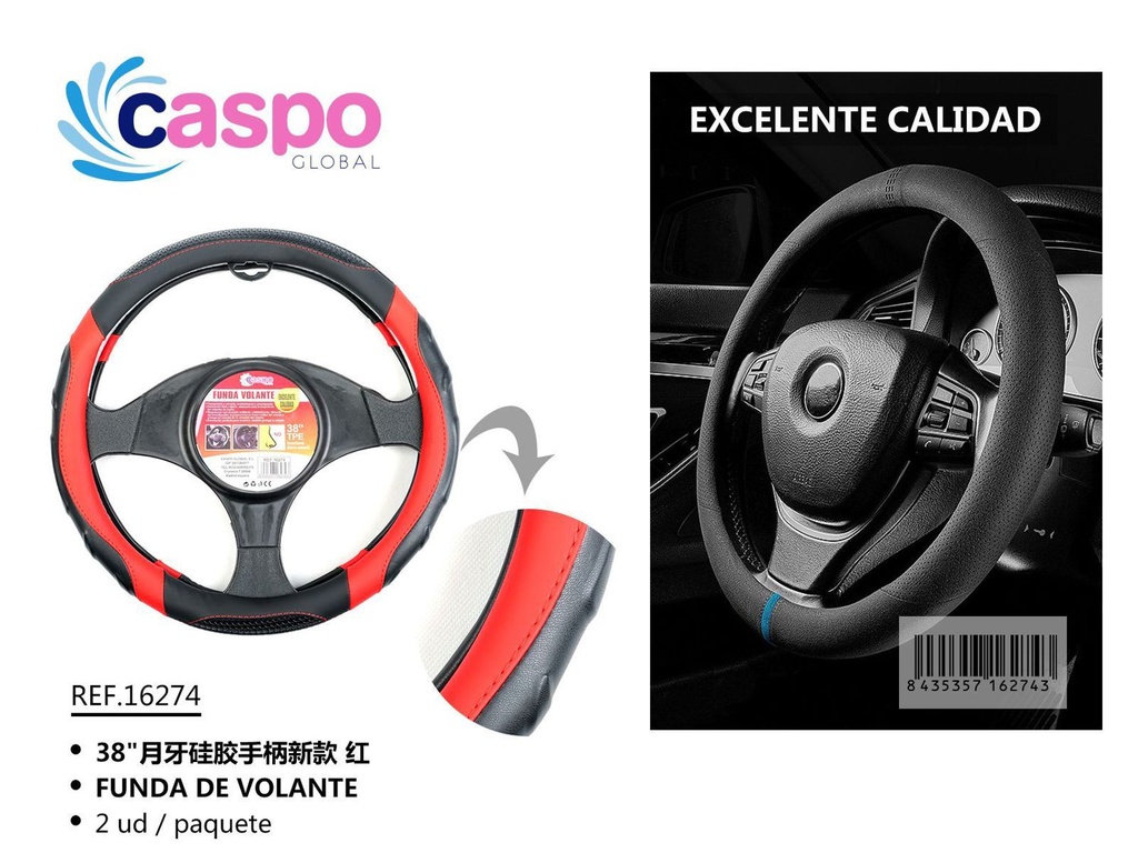 Funda de volante silicona roja 38'' para coches