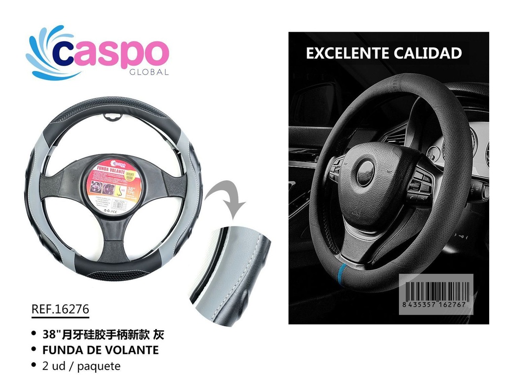 Funda de volante gris 38cm para protección y decoración del coche