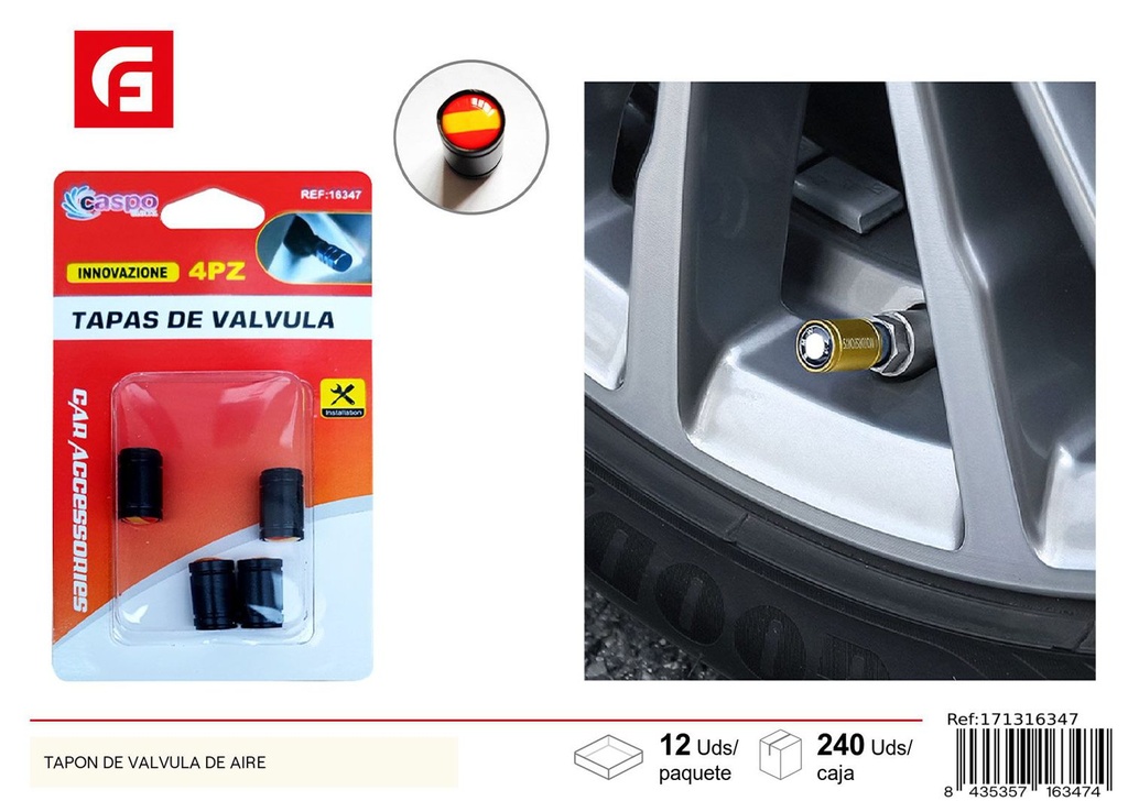 Tapon de válvula de aire negro con bandera de España para coches