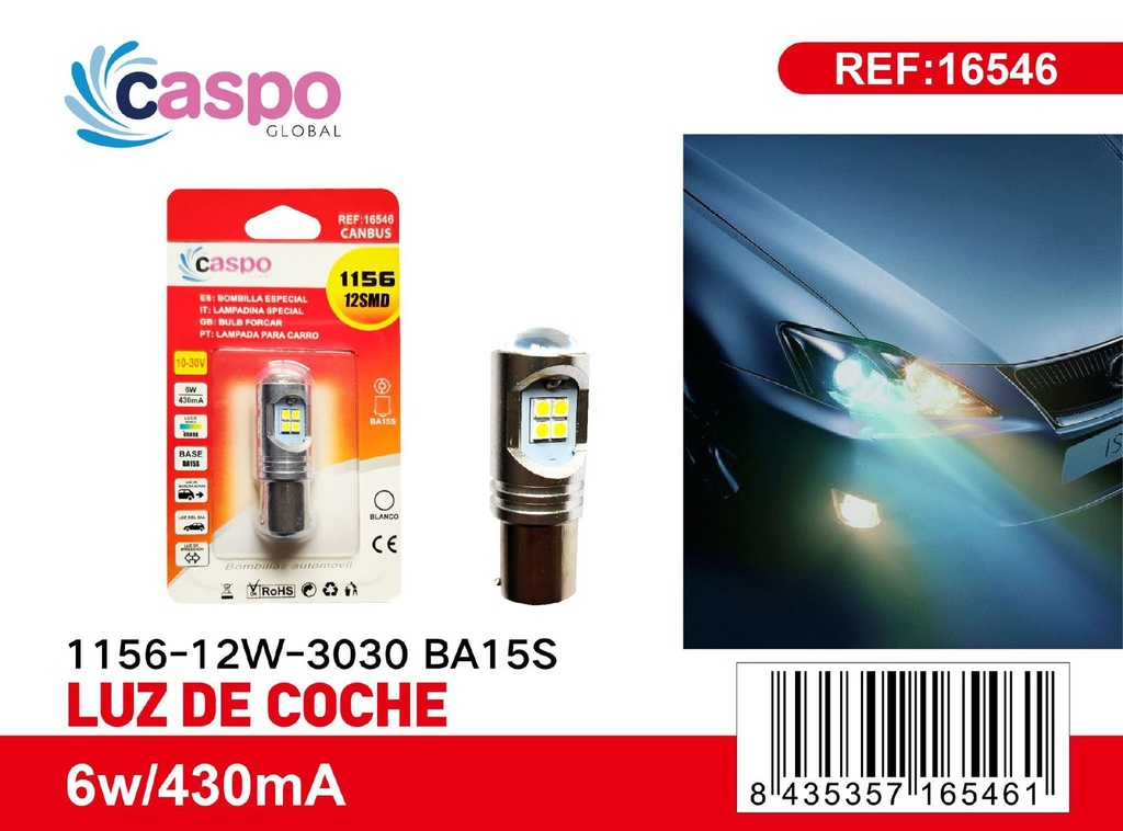 Luz de coche 1156-12W-3030 BA15S para interior del vehículo