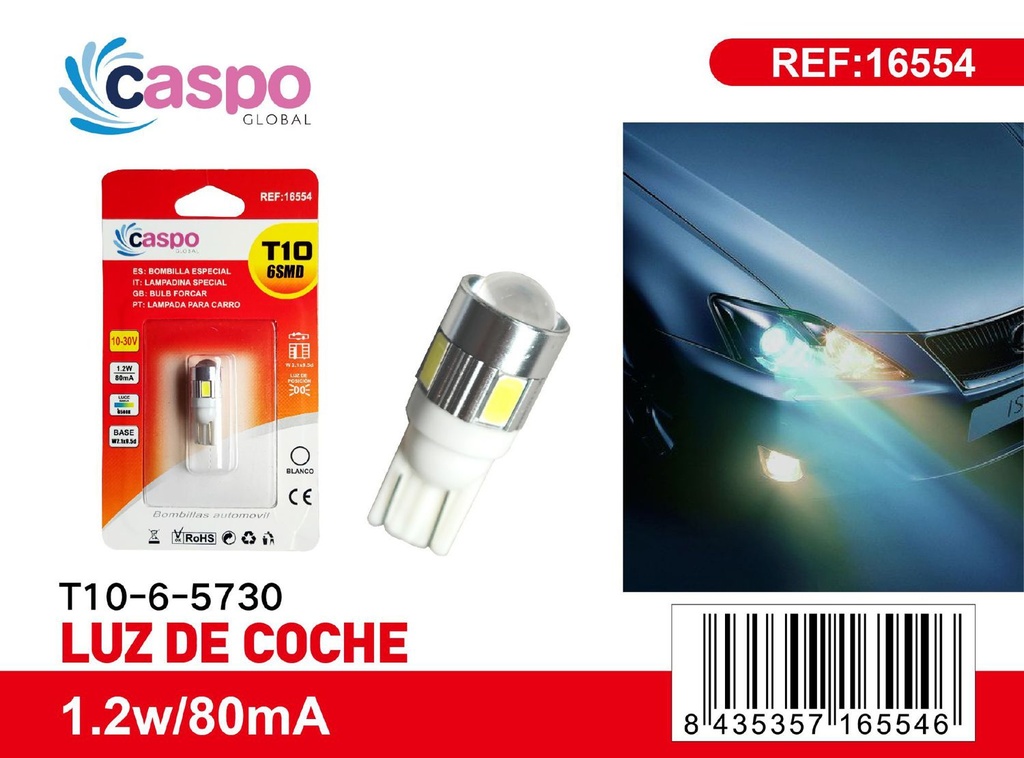 Luz de coche T10-6-5730 para iluminación automotriz