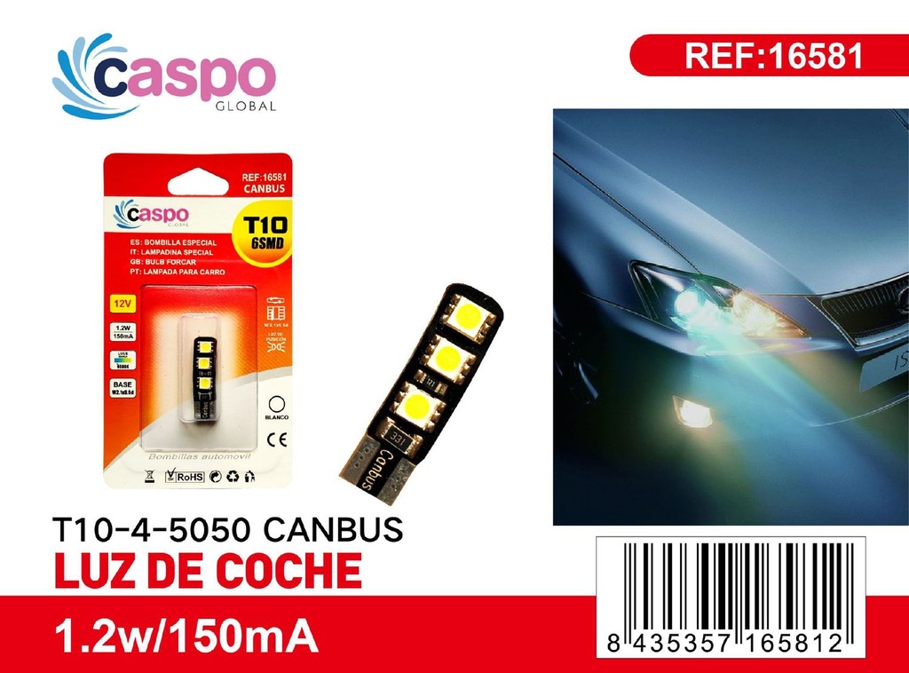 Luz de coche CL8441 T10-6-5050 CANBUS para interiores