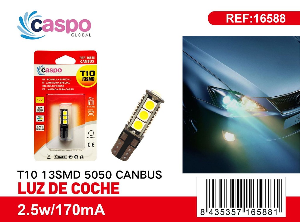 Luz de coche CL8452 T10 13SMD 5050 CANBUS para vehículos