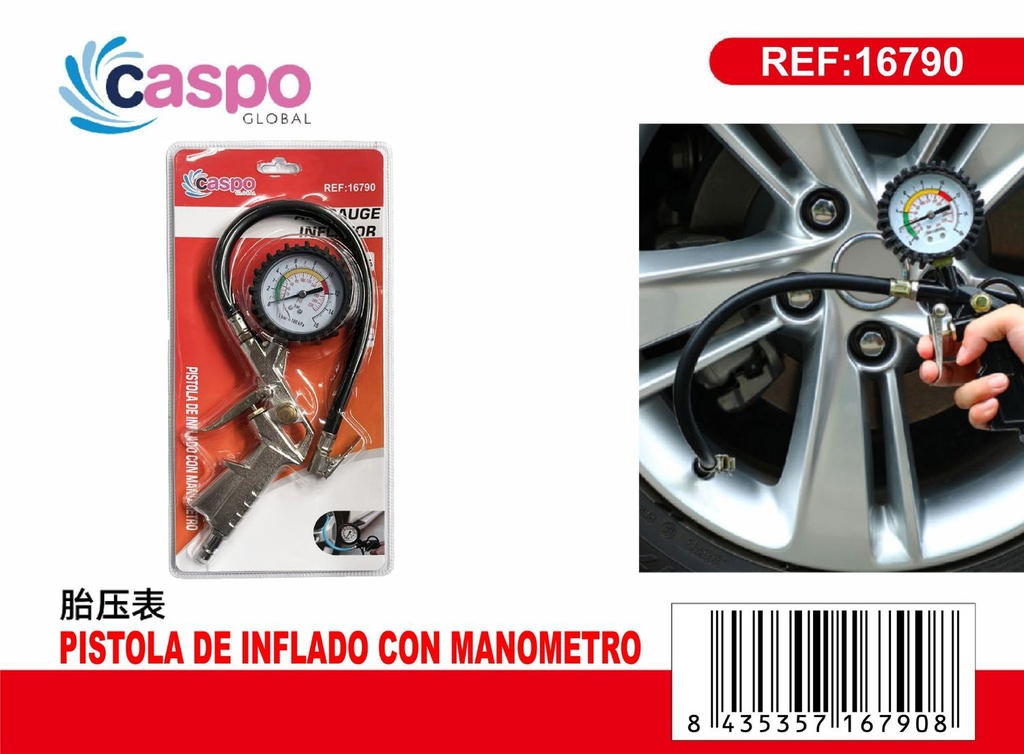 Pistola de inflado con manómetro para coches