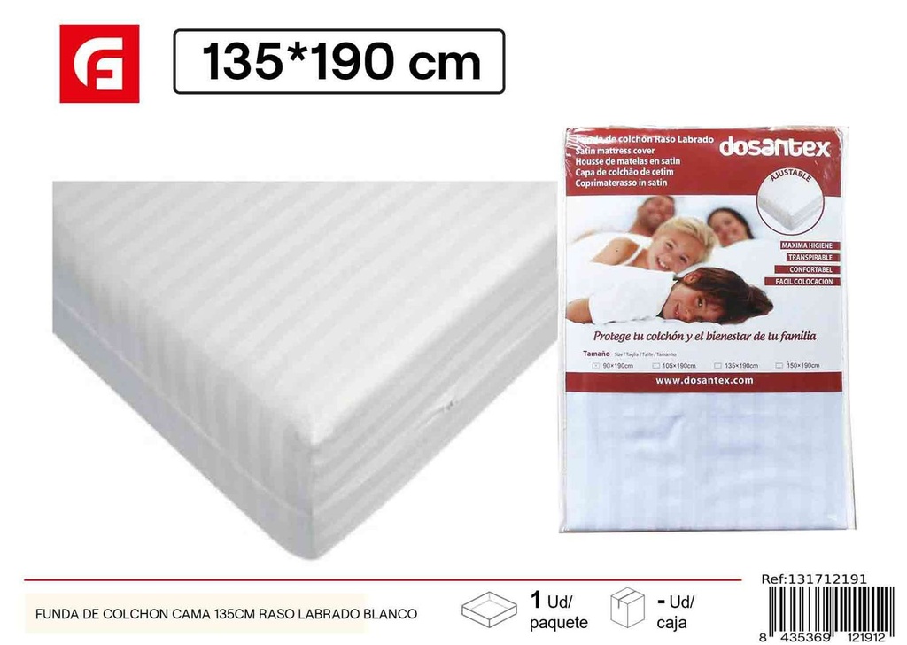 Funda de colchón raso labrado blanco cama 135cm