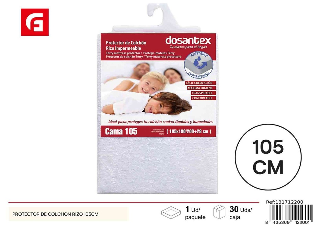 Protector de colchón impermeable blanco para cama 105cm