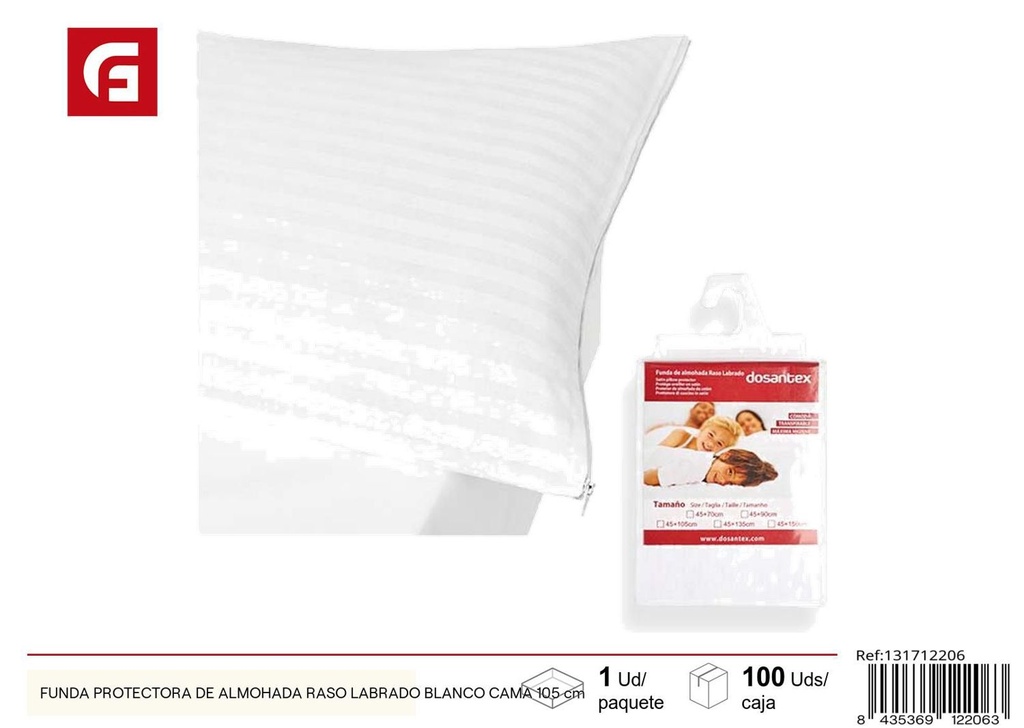 Funda protectora de almohada de raso labrado blanco cama 105 cm