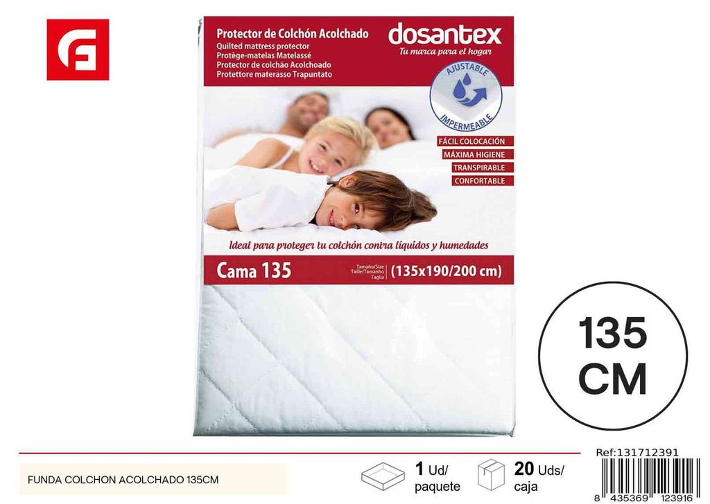 Protector de colchón acolchado impermeable blanco cama 135 cm - Textiles del hogar
