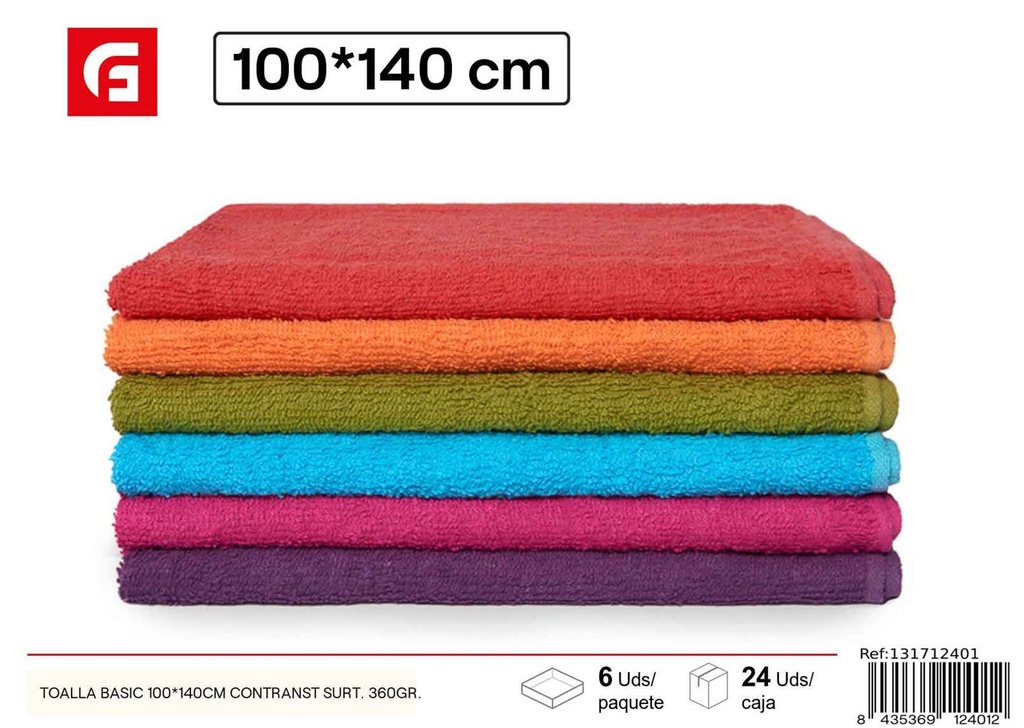 Toalla básica surtida 100x140cm 360gr/m2 para baño