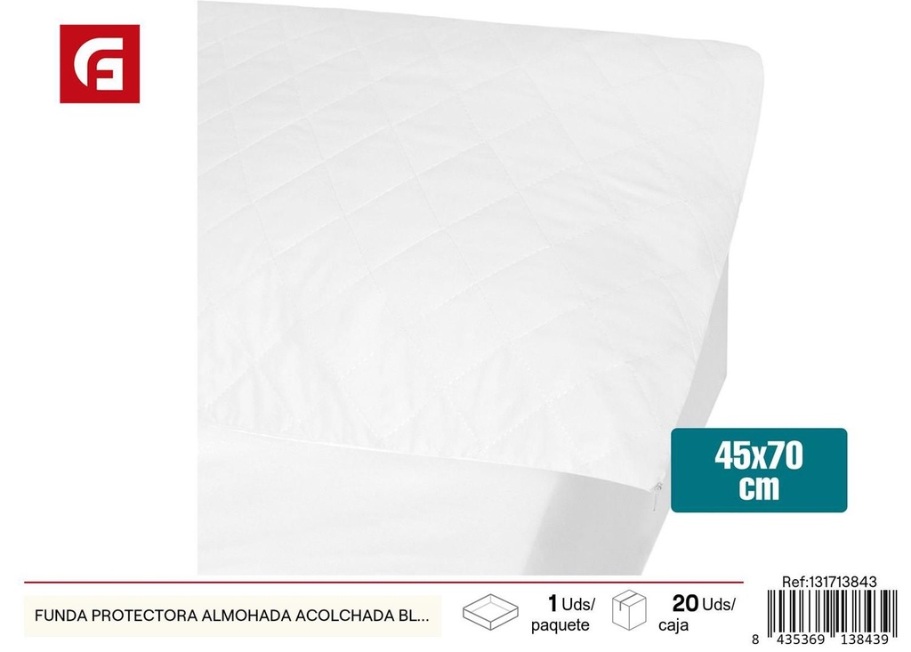 Funda protectora acolchada para almohada blanca 45cm x 70cm para ropa de cama