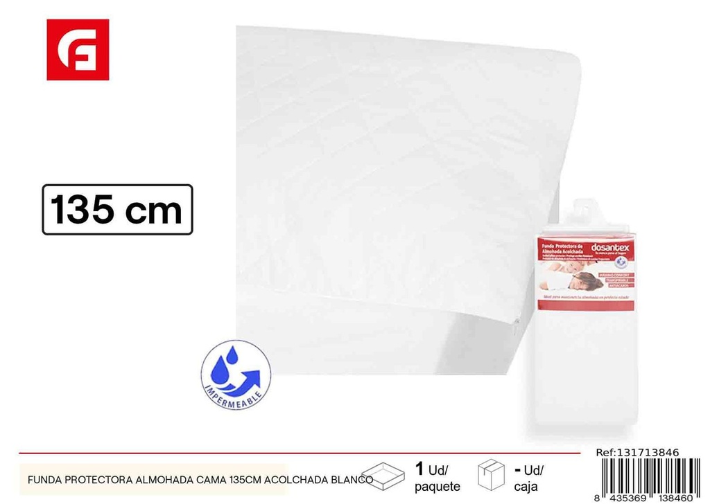 Funda protectora acolchada blanca para almohada cama 135cm