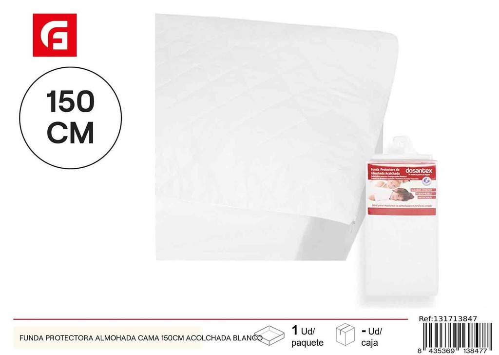 Funda protectora acolchada blanca para almohada cama 150cm