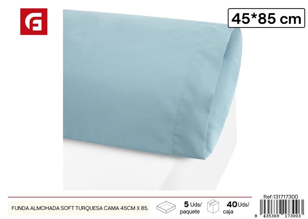 Funda de almohada suave turquesa 45x85cm para cama