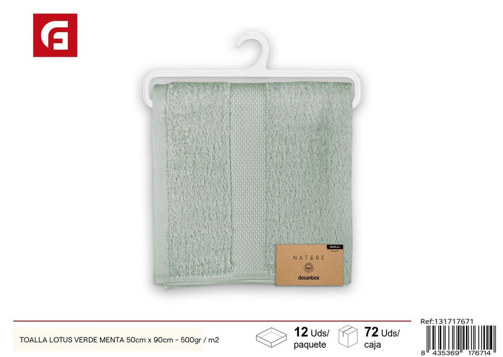 Toalla de baño verde menta 50x90cm 500gr/m2