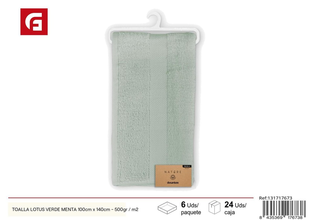 Toalla Lotus verde menta 100x140cm - 500gr/m2