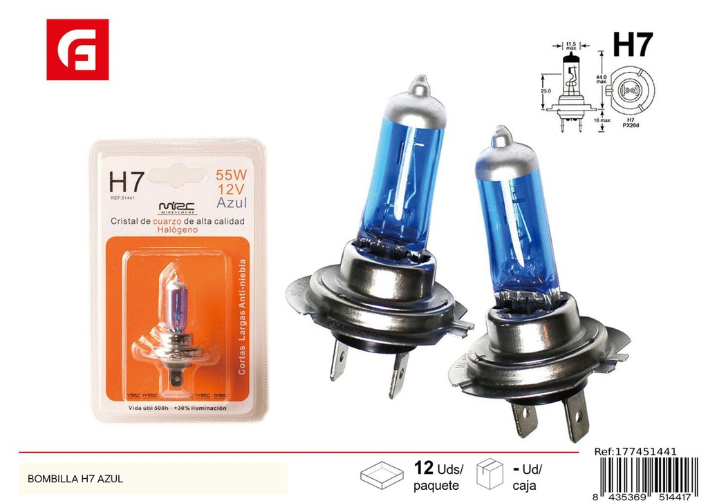 Bombilla H7 azul para coche