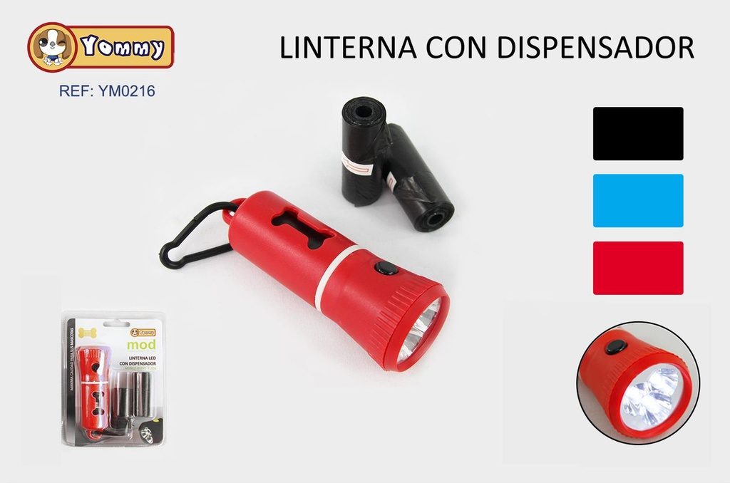 Linterna con dispensador de bolsas de basura, incluye 3 rollos