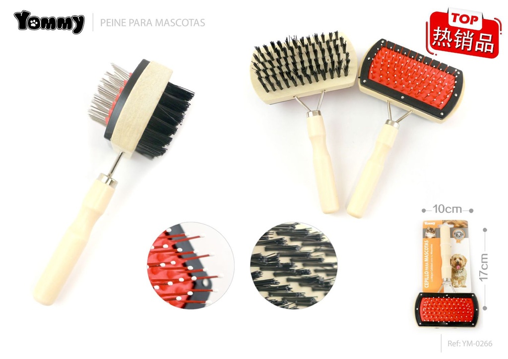  Cepillo doble de madera para mascotas 17x10 cm - Accesorios para mascotas