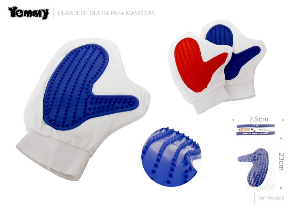 Guantes para baño de mascotas 23x7.5cm para perros y gatos