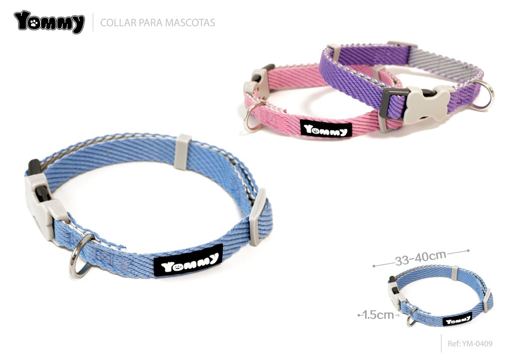 Collar reversible de poliéster 1.5x33-40 cm - Accesorios de mascotas