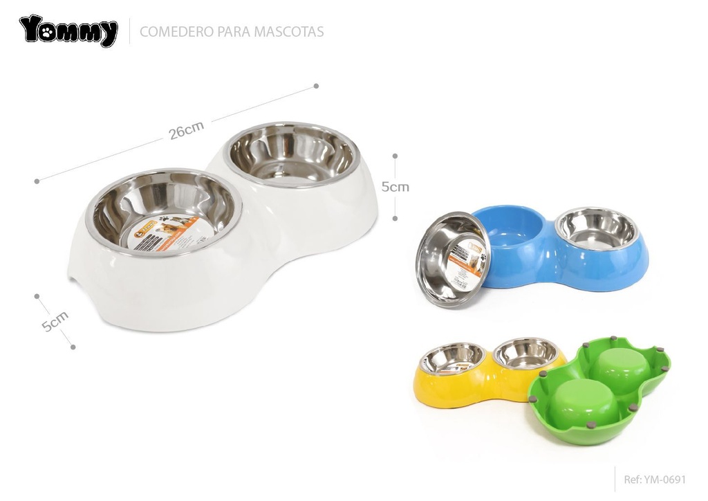 Comederos de acero inoxidable para perros dobles 26x15x5 cm - Accesorios para mascotas
