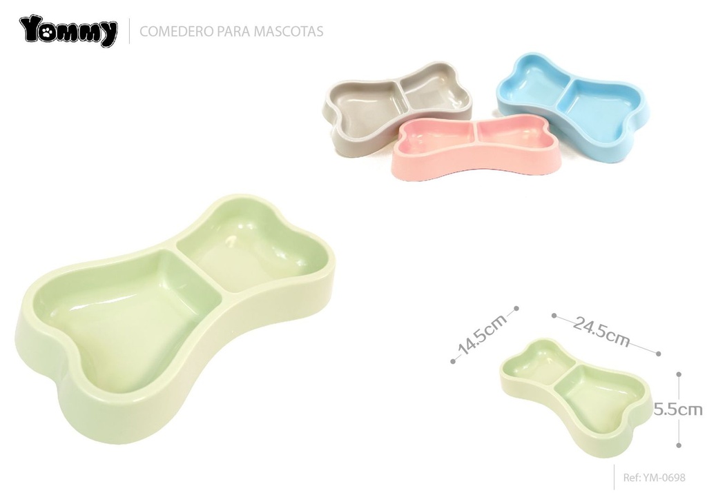 Comedero doble de plástico 24.5*13*3.5 cm - Accesorios para mascotas