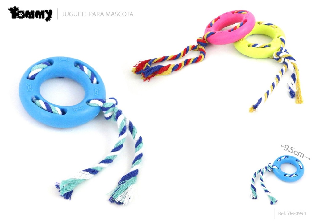 Aro de caucho con cuerda 9.5CM - Juguetes para mascotas 