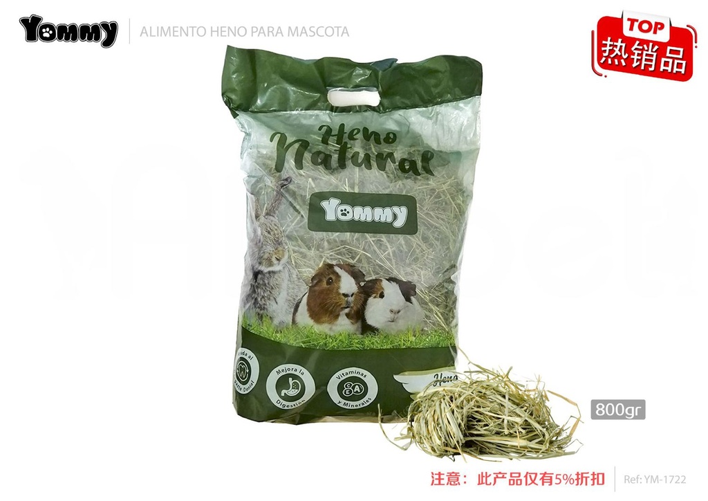 Alimentos heno natural 800g - Comida para pequeños animales