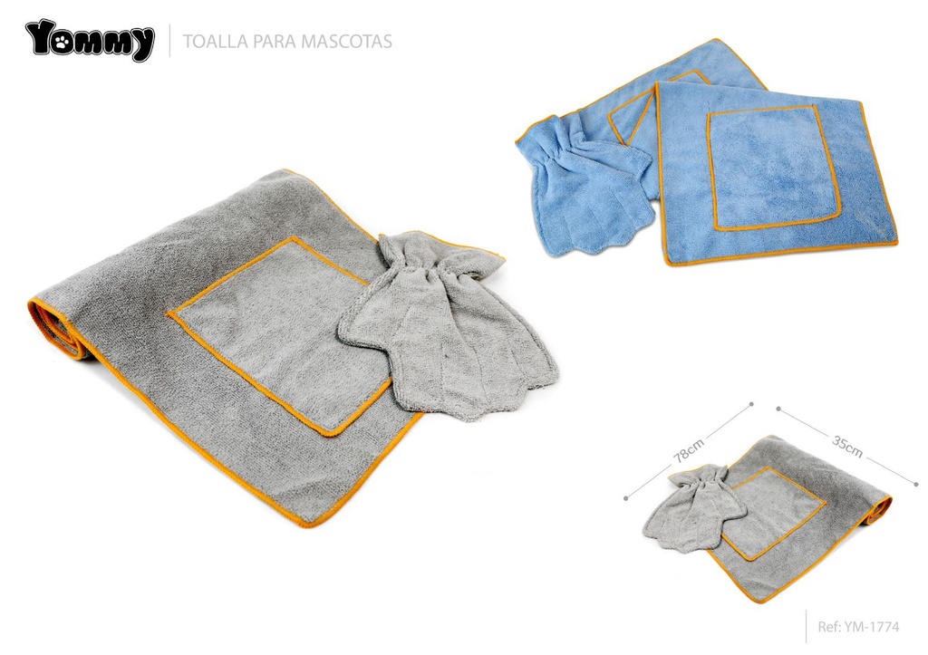 Toalla para mascotas 35x78 cm + guantes - Artículos para mascotas