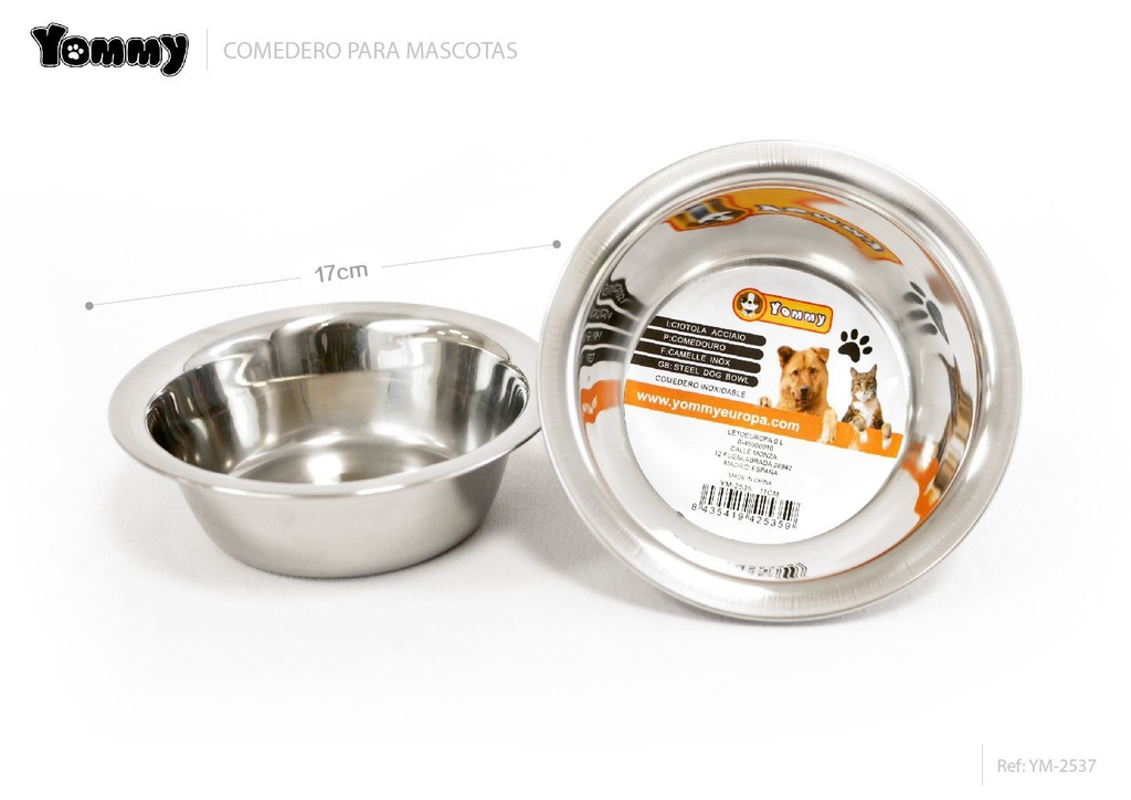 Comedero de acero inoxidable para perros 17cm