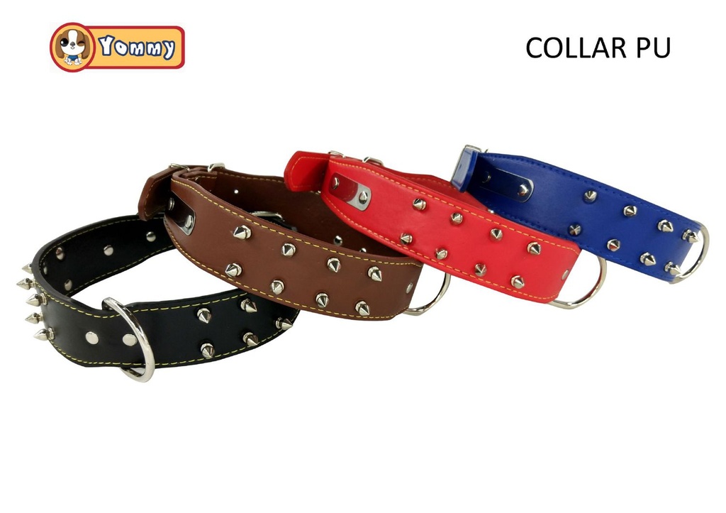 Collar ancho con púas y placa de metal PU 4.2*65cm para mascotas