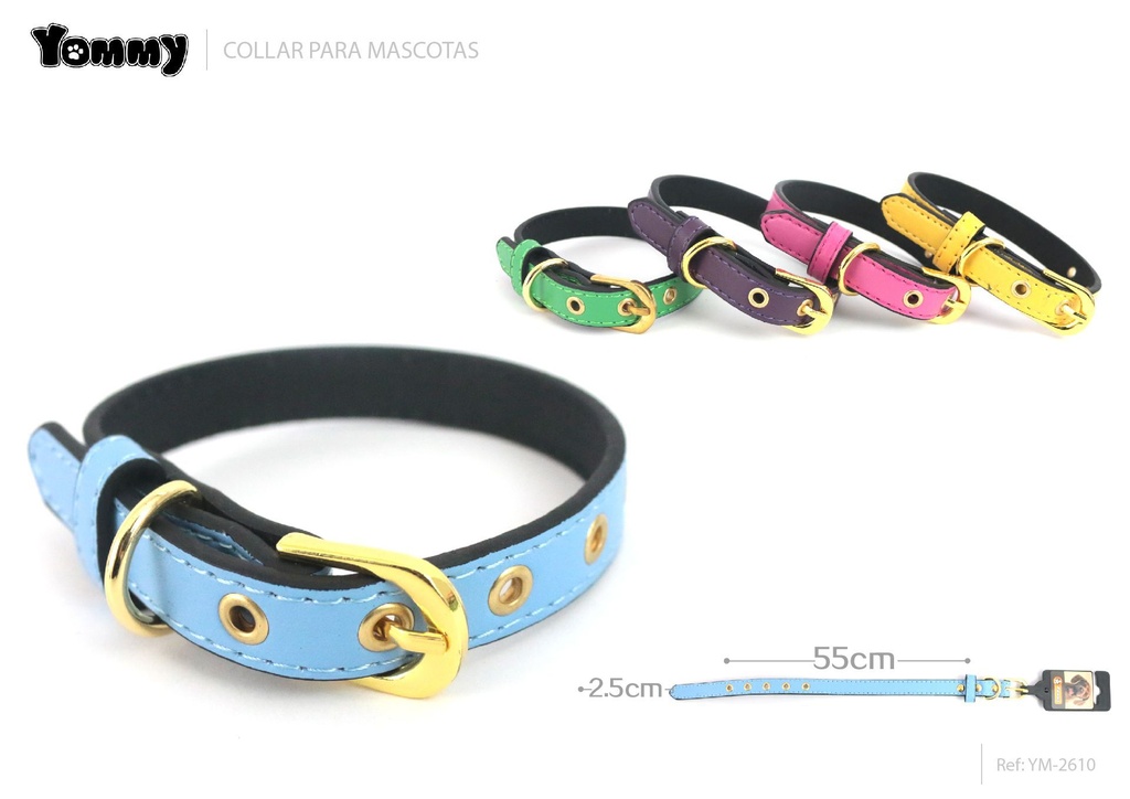 Collar PU con detalle dorado 2.5x55 cm - Accesorios para mascotas