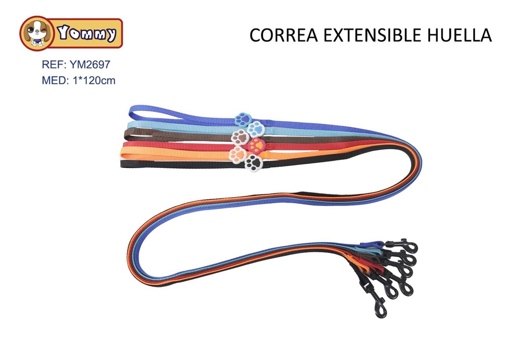 Correa extensible con huella 1.0cmx120cm para mascotas