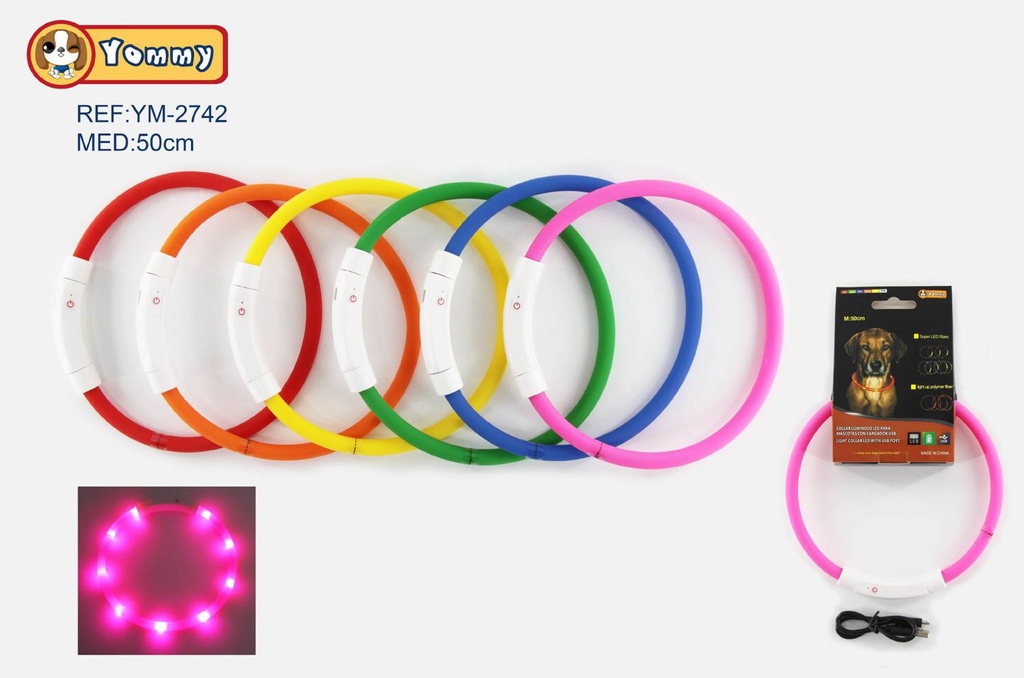 Collar LED 50cm para mascotas, silicona ajustable