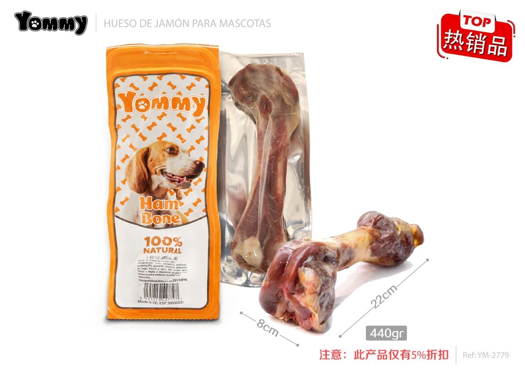 Hueso de jamón para perros 22x8cm 440g para mascotas