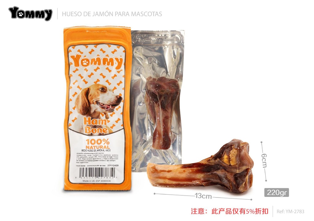 Hueso de jamón para perros 13x6cm 220gr snack