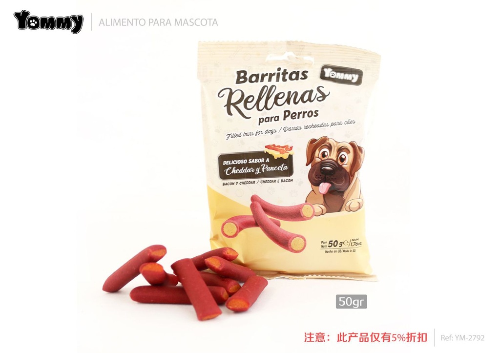 Sticks de cheddar y panceta 50gr para perros