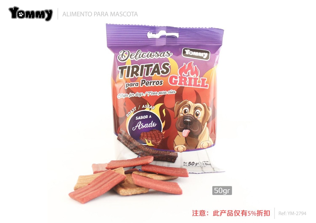 Tiritas de asado 50gr para snacks de mascotas