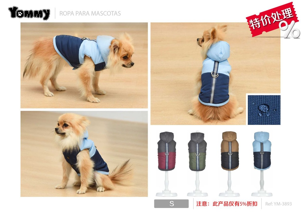 Ropa anorak con capucha S para animales - Vestuario para mascotas