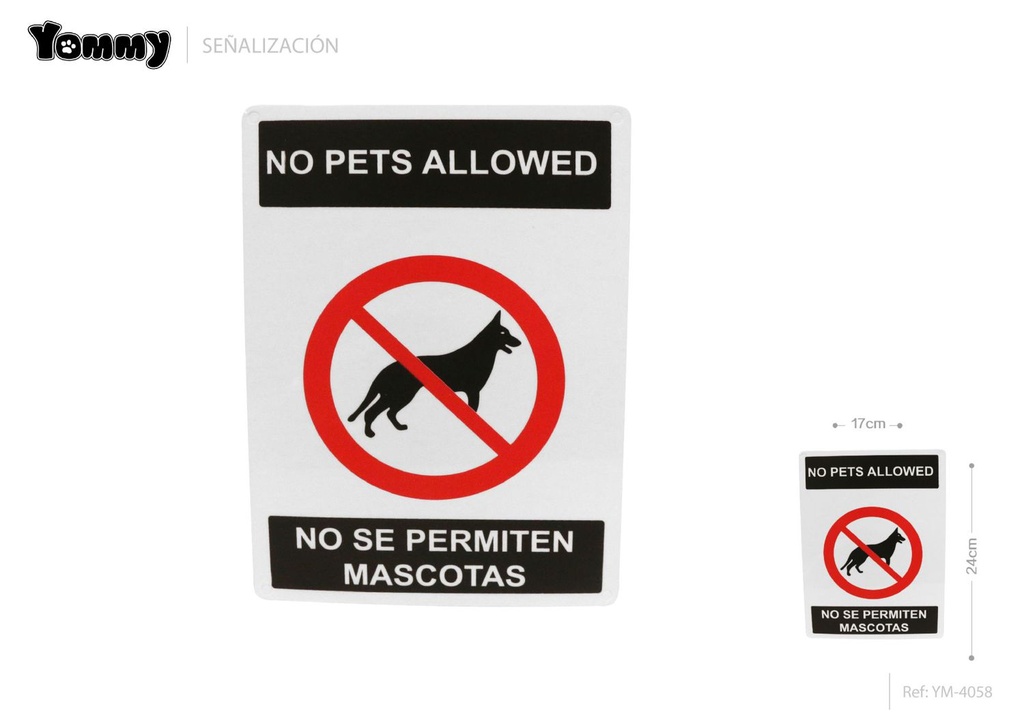 Cartel de "Prohibida mascotas" B 17x24cm para señalización