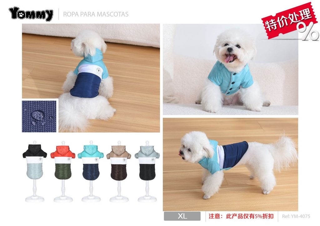Ropa anorak con capucha para mascotas tamaño XL - Ropa para mascotas